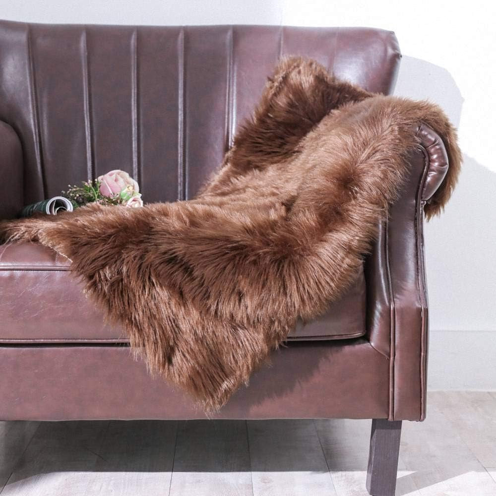 2X3 Brown Faux Sheepskin Area Rug – Fluffy Shaggy Soft Fur Floor Mat, Plush Bedside Carpet and Sofa Cover for Bedroom, Living Room, Nursery
